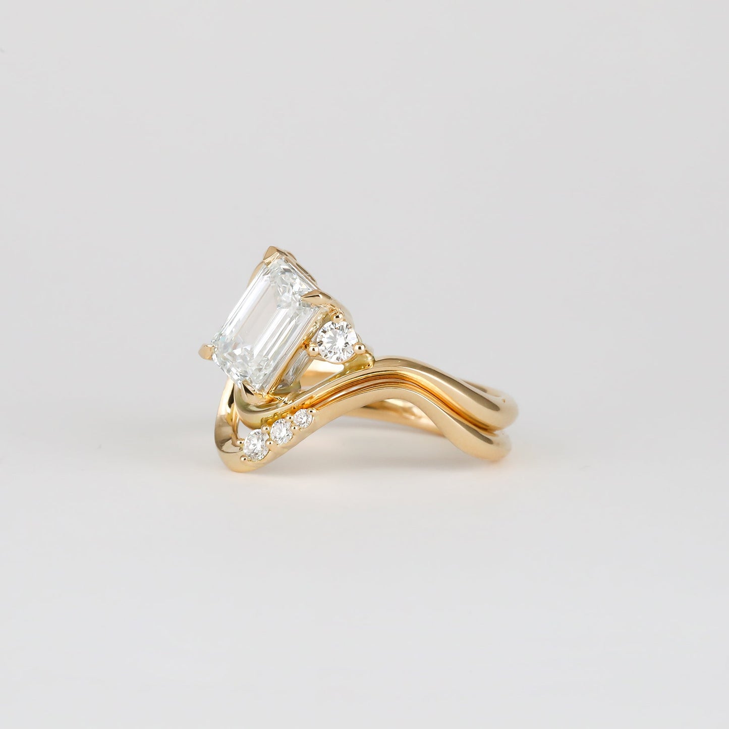 1.92 CT - 2.92 CT Emerald Cut Lab grown Diamond Side Stone Unique Engagement Ring