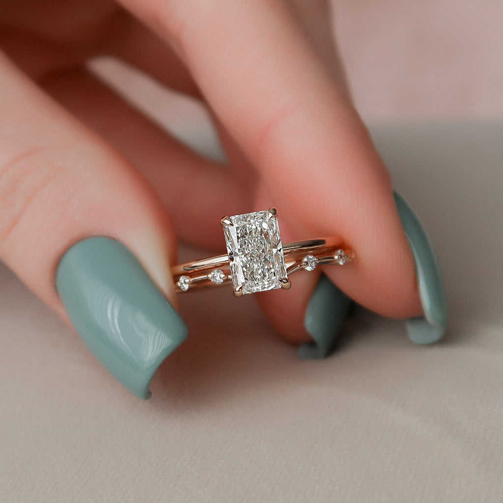2 CT Radiant Cut Hidden Halo Moissanite Solitaire Bridal Set