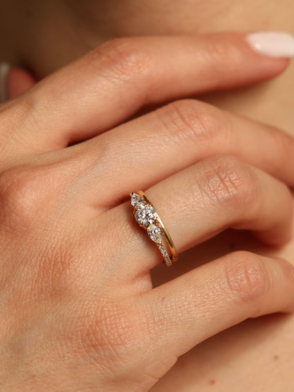 0.50 CT - 2.50 CT Round Cut Lab grown Diamond Three Stone & Pave Engagement Ring