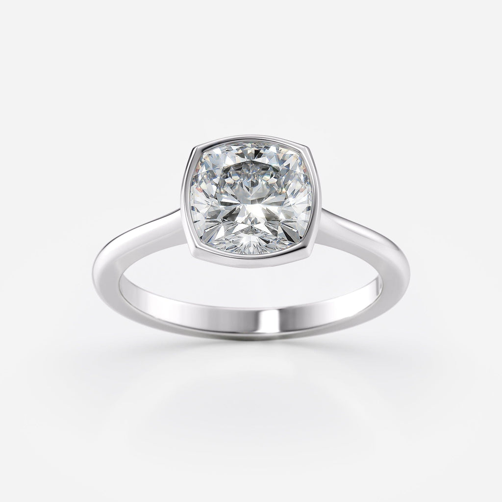 2 CT - 3 CT Cushion Cut Bezel Setting Solitaire Moissanite Engagement Ring