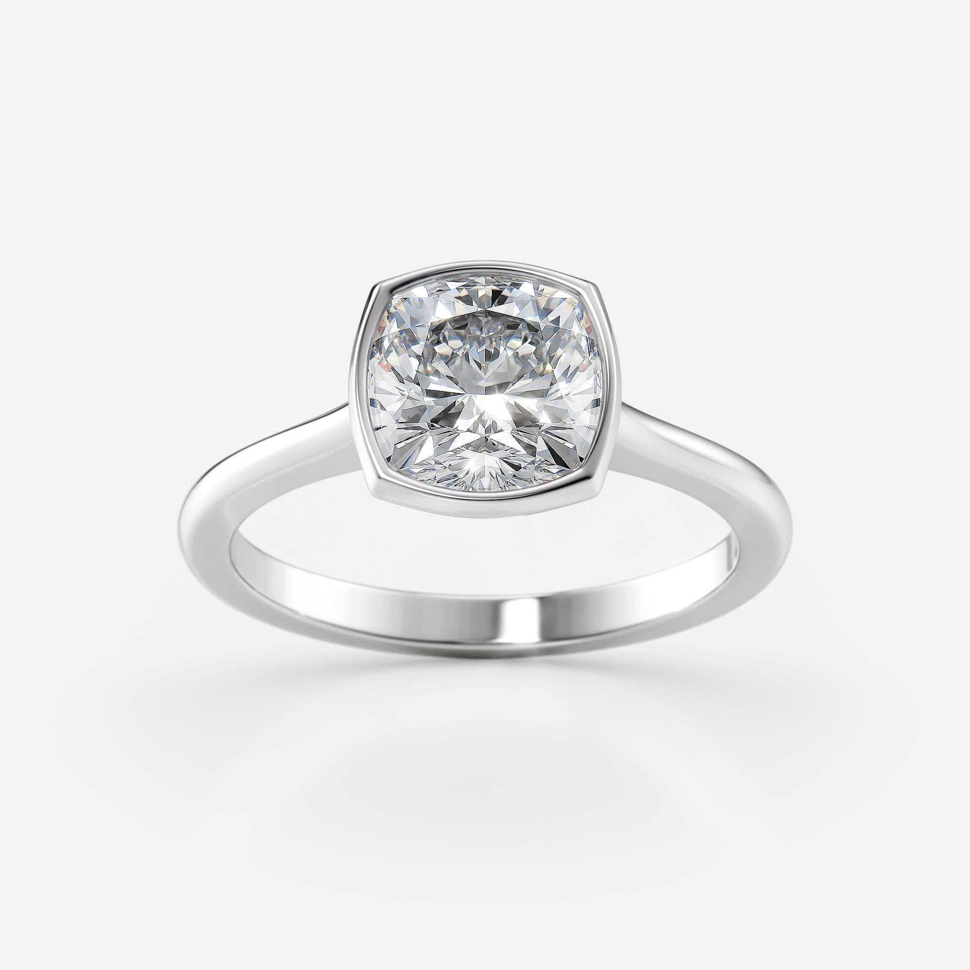 2 CT - 3 CT Cushion Cut Bezel Setting Solitaire Moissanite Engagement Ring
