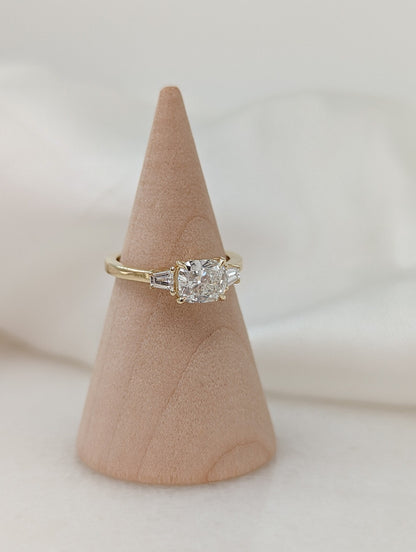 1 CT Elongated Cushion Cut Three Stone Moissanite Engagement Ring