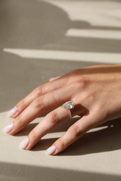 3 CT Pear Cut Hidden Halo & Pave Moissanite Engagement Ring