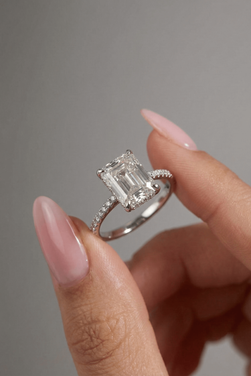 Emerald Cut Hidden Halo & Pave Moissanite Engagement Ring