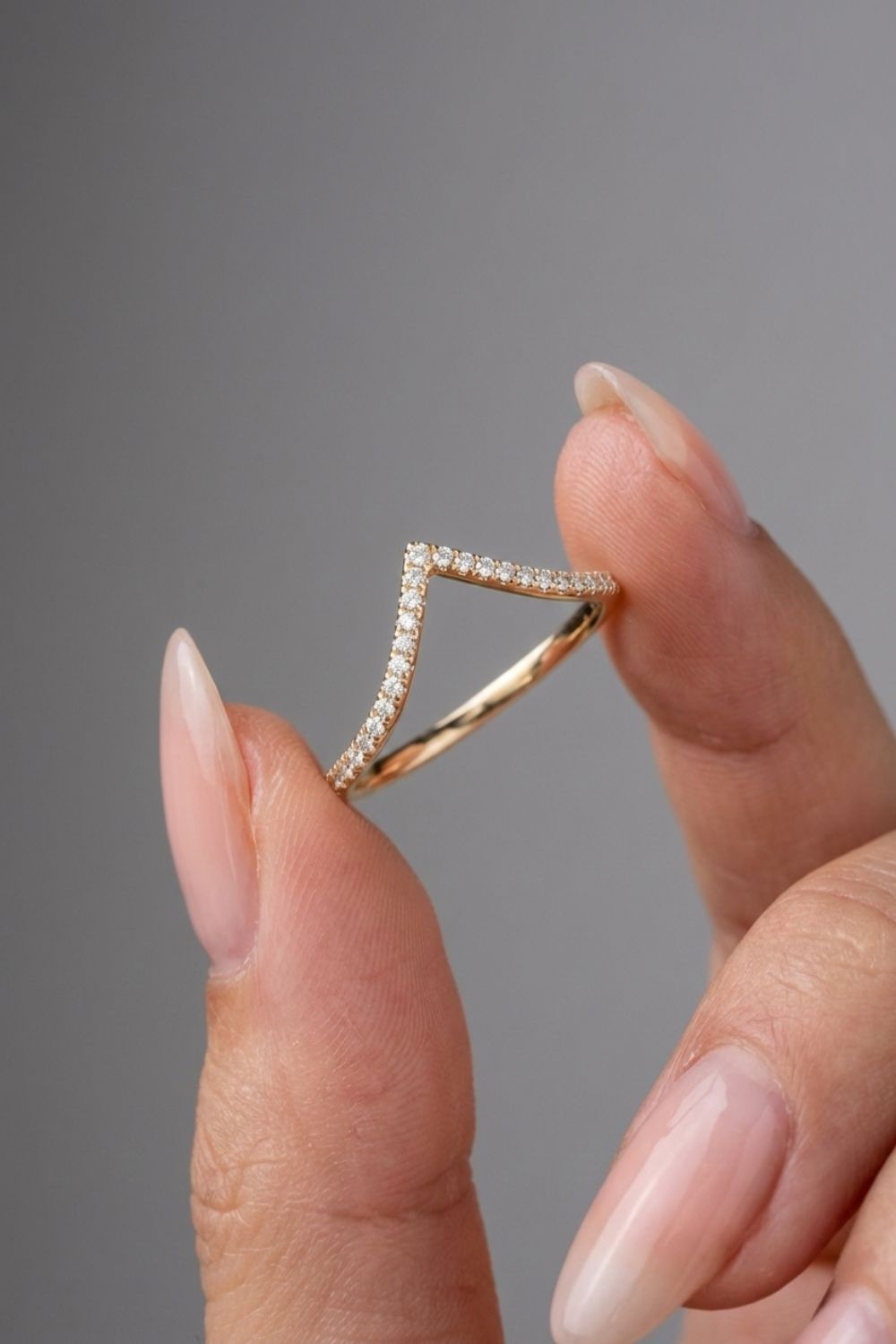 Round Moissanite Chevron Pave Stacking Wedding Band