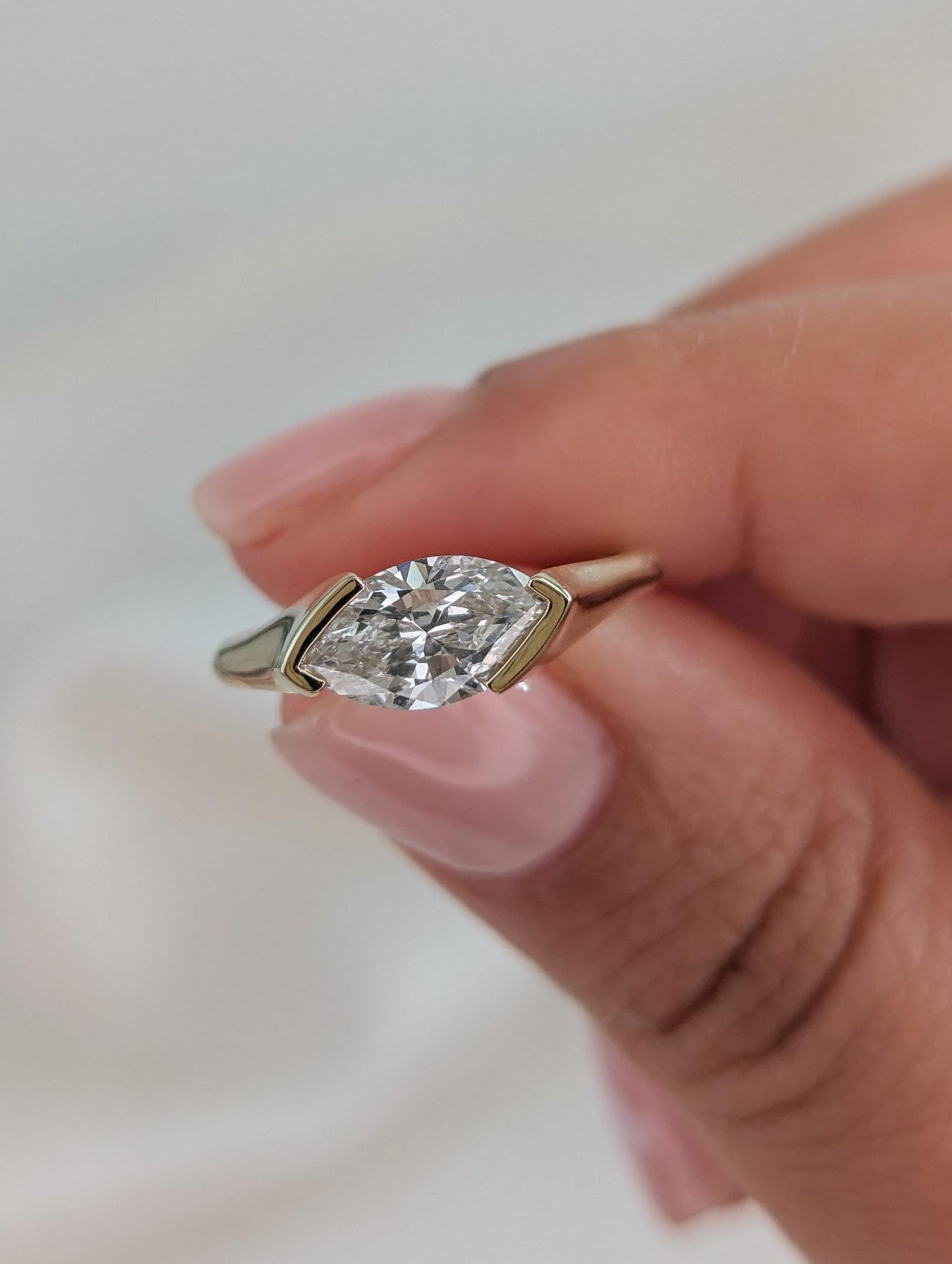 1.5 CT Marquise Cut Half Bezel Solitaire Moissanite Engagement Ring