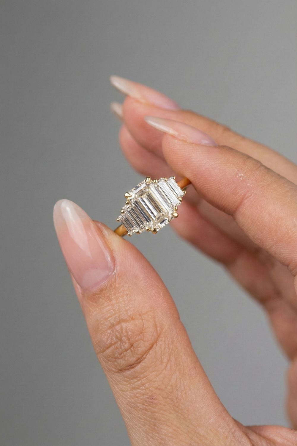 1.82 CT - 2.82 CT Emerald Cut Lab grown Diamond Five Stone Engagement Ring