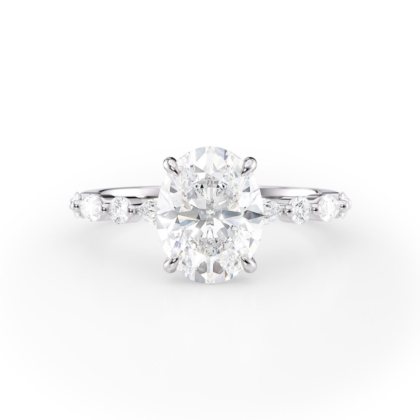 2 CT Oval Cut Dainty Pave Moissanite Engagement Ring