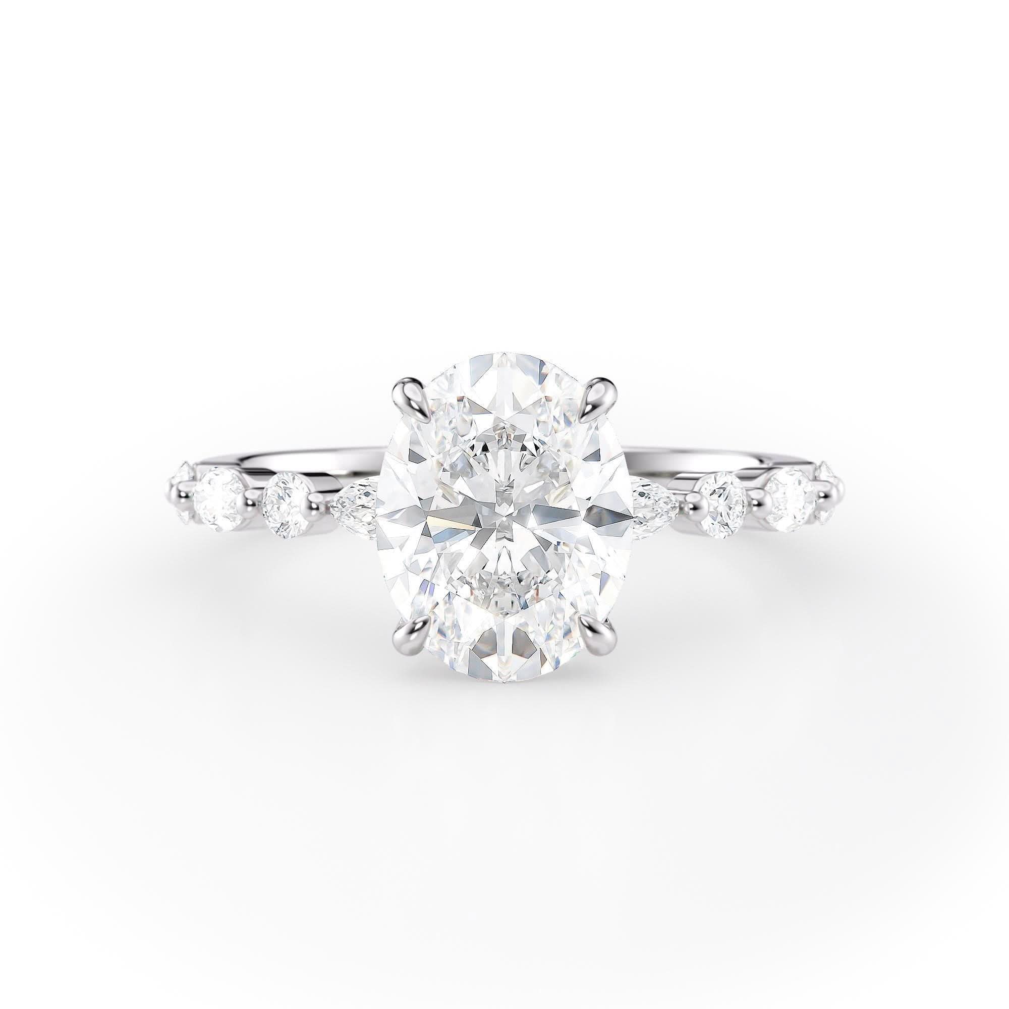 2 CT Oval Cut Dainty Pave Moissanite Engagement Ring