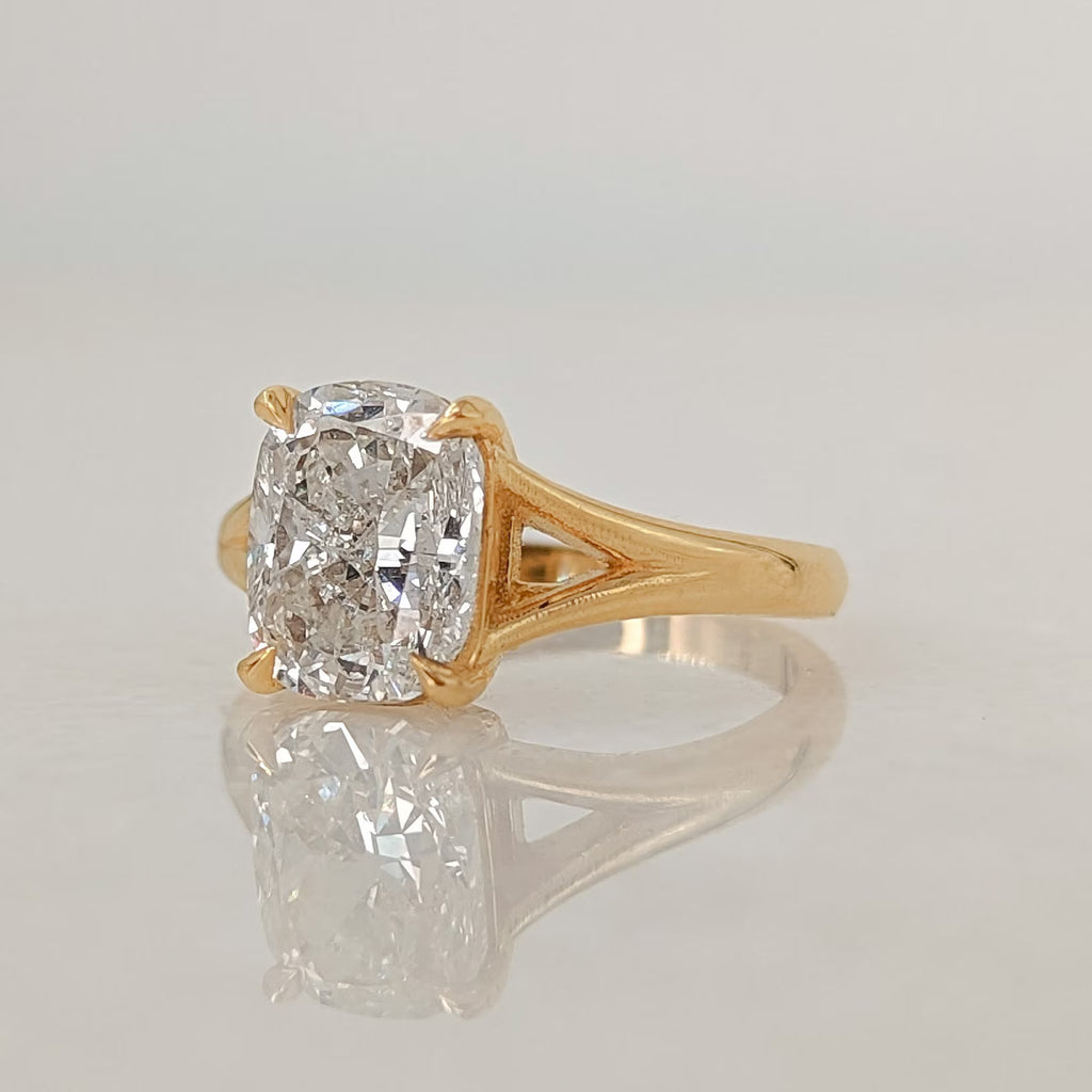 2.5 CT Elongated Cushion Cut Split Shank Solitaire Moissanite Engagement Ring
