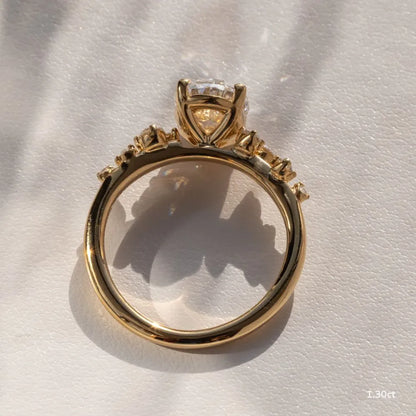 1.3 CT - 2.5 CT Oval Cut Cluster With Chevron Style Band Moissanite Engagement Ring