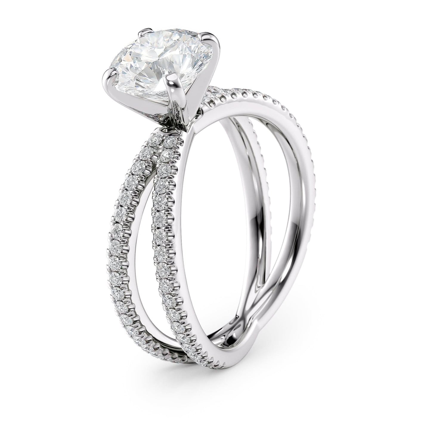 1.5 CT Round Cut Criss-Cross Pave Moissanite Engagement Ring