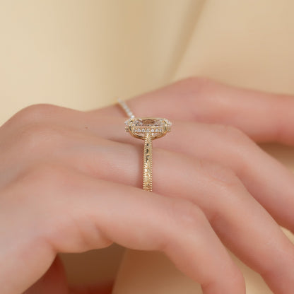 1.5 CT - 2.5 CT Oval Cut Hidden Halo Vintage Moissanite Engagement Ring