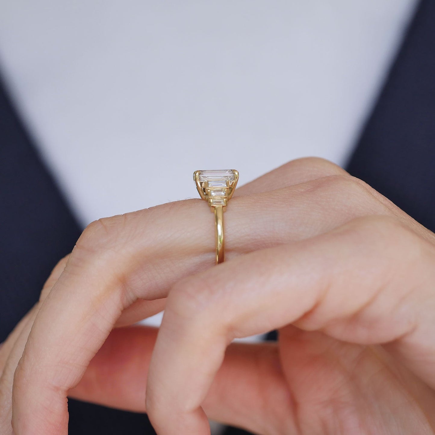 2.7 CT Emerald Cut Moissanite Cluster Engagement Ring