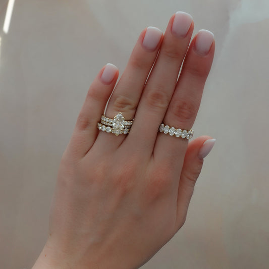 2 CT - 4 CT Marquise Cut Lab grown Diamond Hidden Halo & Pave Engagement Ring