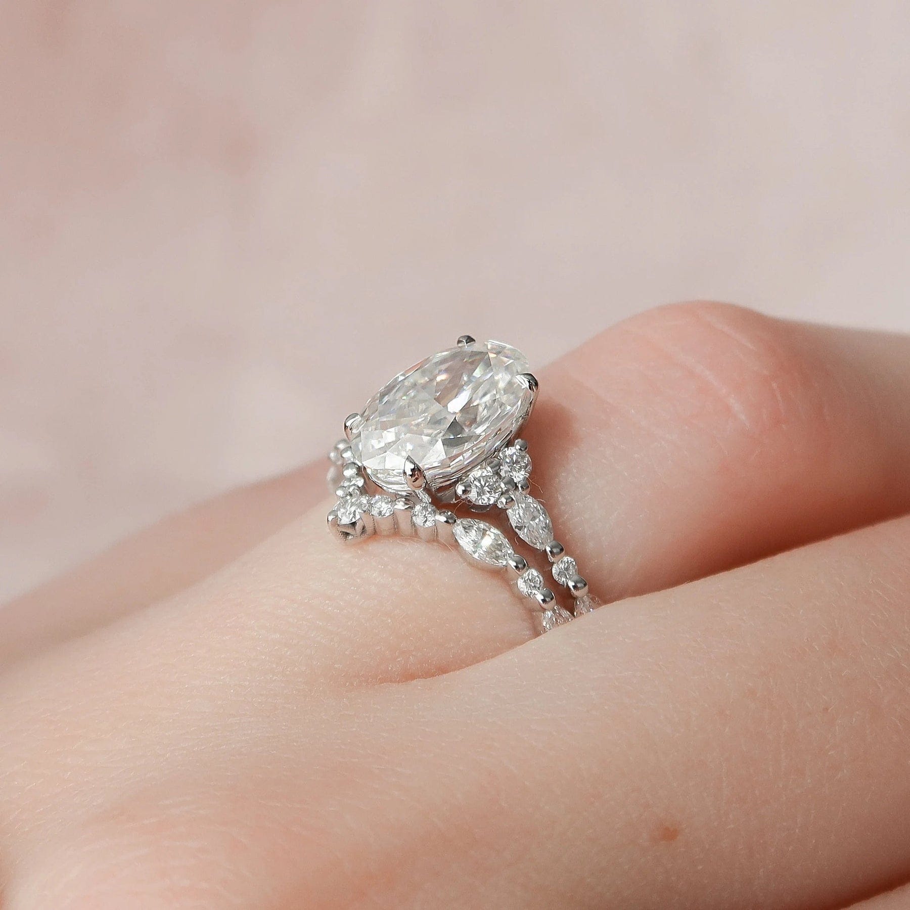 3.0 CT Oval Cut  Moissanite Half Eternity Bridal Set