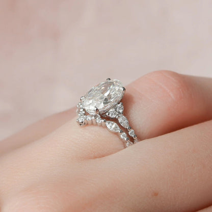 3.0 CT Oval Cut  Moissanite Half Eternity Bridal Set