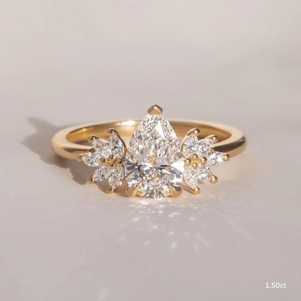 1.5 CT - 3 CT Pear Cut Cluster Moissanite Engagement Ring