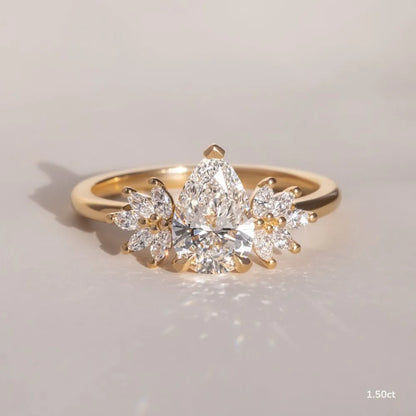 1.5 CT - 3 CT Pear Cut Cluster Moissanite Engagement Ring
