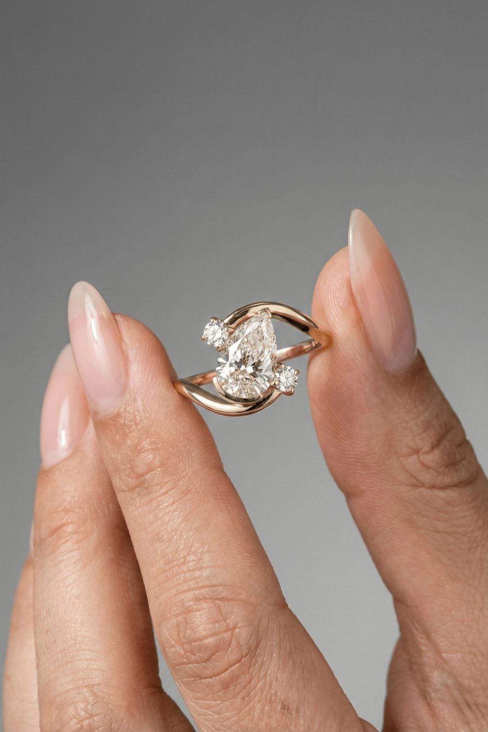 Pear Cut Lab grown Diamond Side Stone Engagement Ring