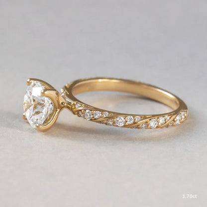 1.7 CT - 2.8 CT Round Cut Twisted Pave Moissanite Engagement Ring