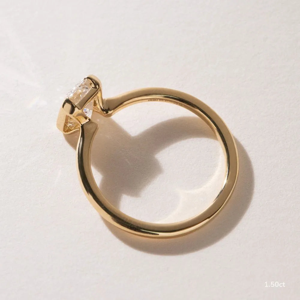 1.2 CT - 1.5 CT Emerald Cut Half Bezel Solitaire Moissanite Engagement Ring