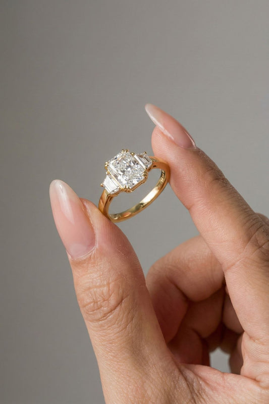 Radiant Cut Lab grown Diamond Three Stone Engagement Ring