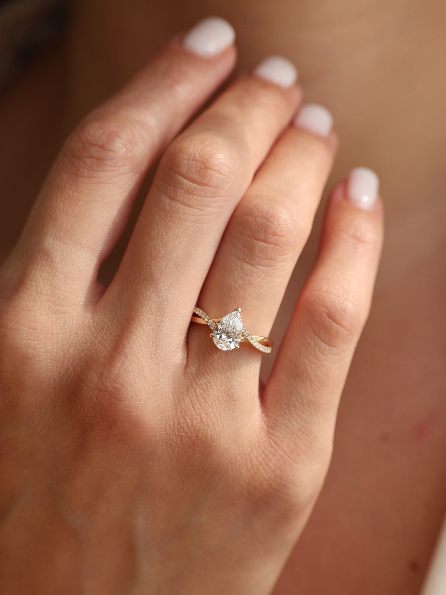 1 CT - 2 CT Pear Cut Lab grown Diamond Twisted Pave Setting Engagement Ring