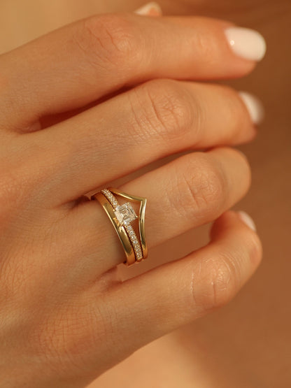 0.50 CT - 2.50 CT Asscher Cut Lab grown Diamond Pave Engagement Ring