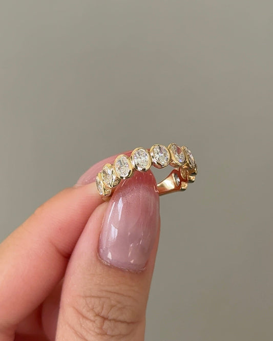 1.46 TCW Oval CVD Diamond Half Eternity with Bezel Wedding Band