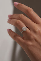 1 CT - 2 CT Elongated Cushion Cut Halo & Pave Moissanite Engagement Ring