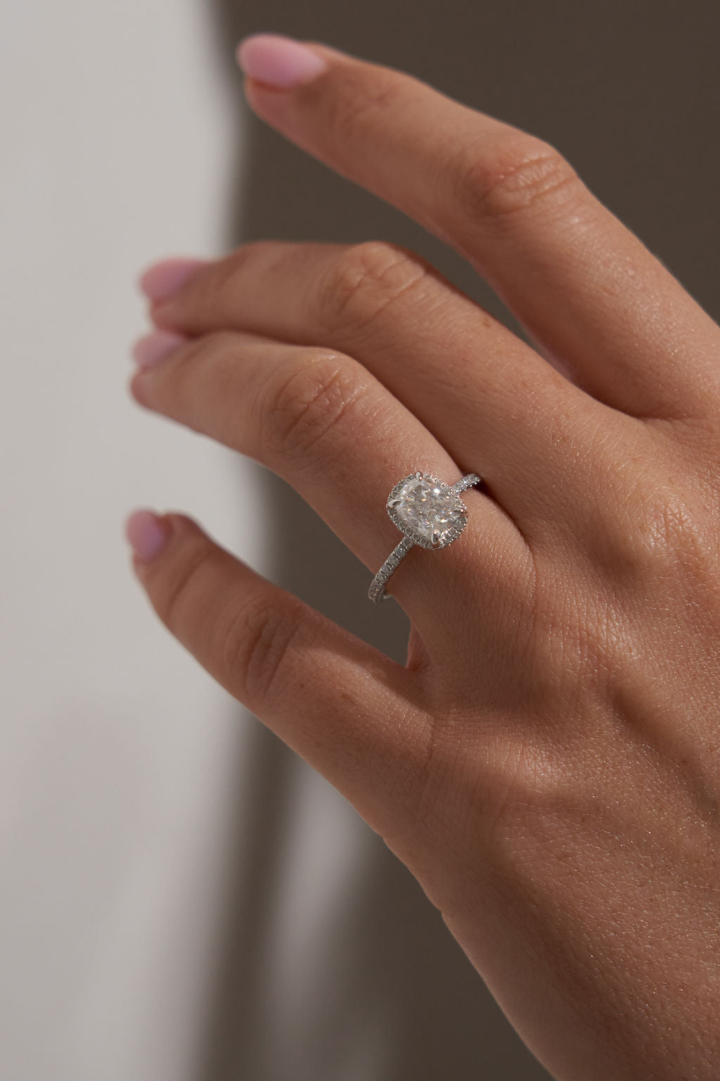 1 CT - 2 CT Elongated Cushion Cut Halo & Pave Moissanite Engagement Ring