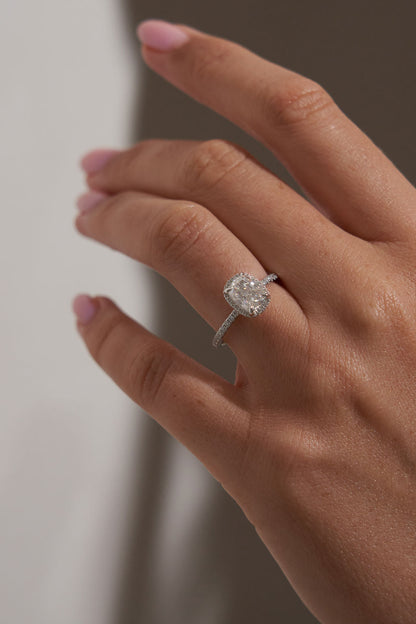 1 CT - 2 CT Elongated Cushion Cut Halo & Pave Moissanite Engagement Ring