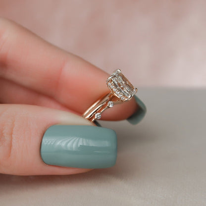 2.5 CT Radiant Cut Hidden Halo Moissanite Solitaire Bridal Set