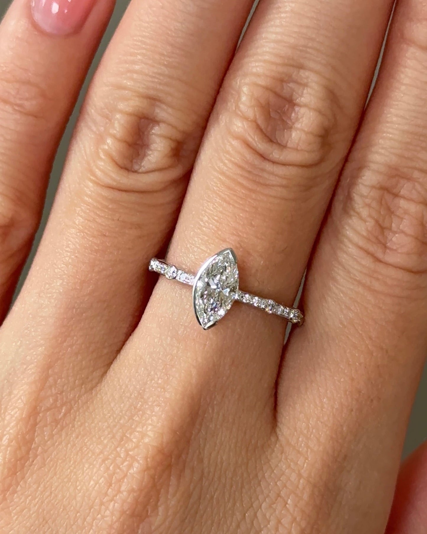 0.73 CT Marquise Cut Lab grown Diamond Bezel Style Engagement Ring