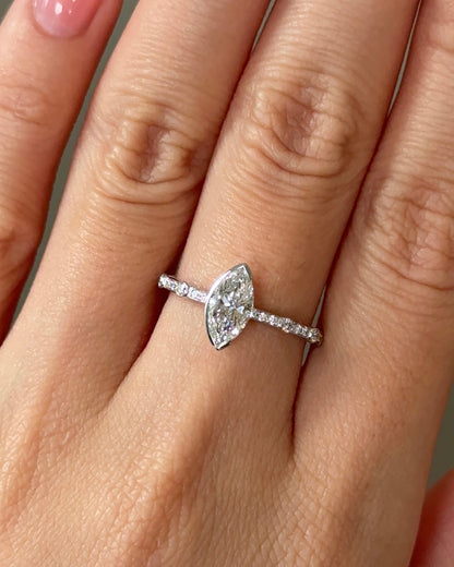 0.73 CT Marquise Cut Lab grown Diamond Bezel Style Engagement Ring