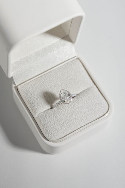 1 CT - 2 CT Pear Cut Halo & Pave Moissanite Engagement Ring