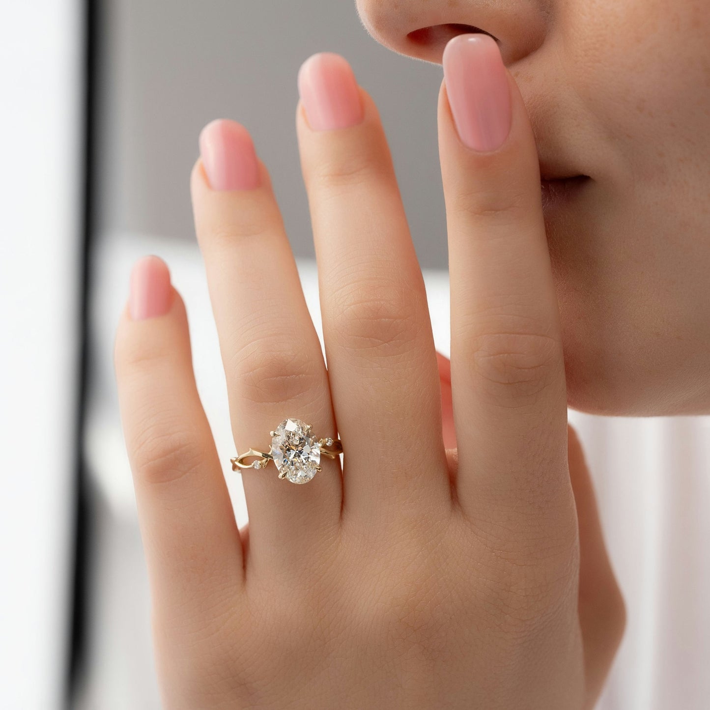 1 CT - 2 CT Oval Cut Twig Style Moissanite Engagement Ring