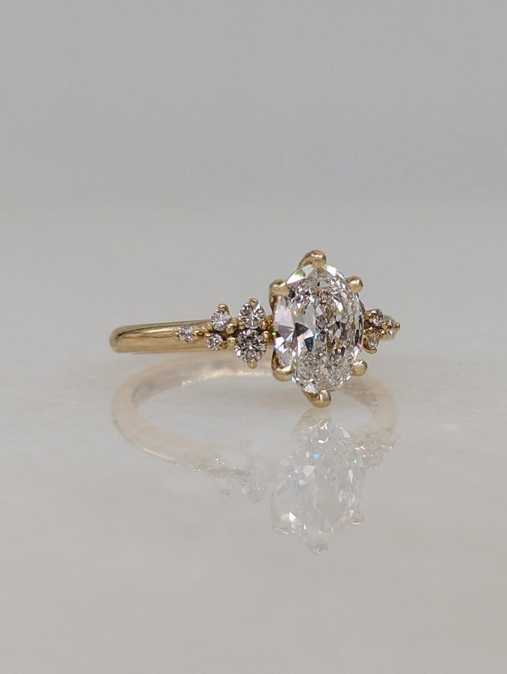 1 CT Oval Cut Cluster Moissanite Engagement Ring