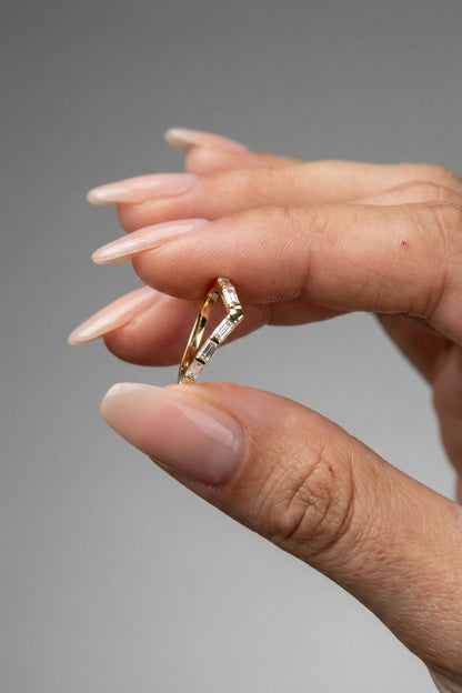 Baguette CVD Diamond Chevron Bar Set Wedding Band