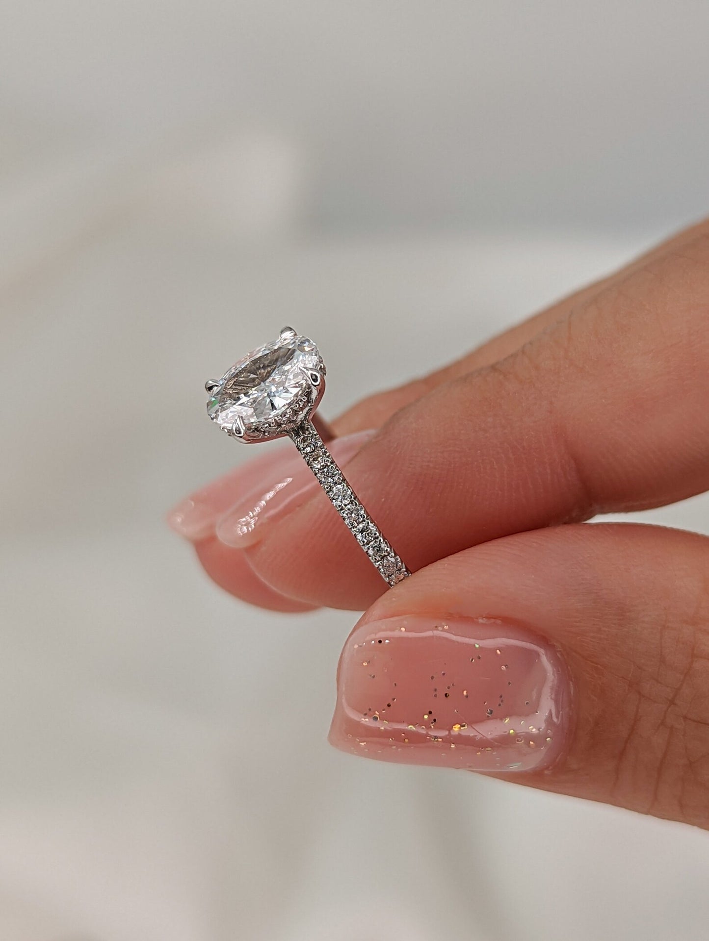 1 CT Oval Cut Hidden Halo Pave Moissanite Engagement Ring