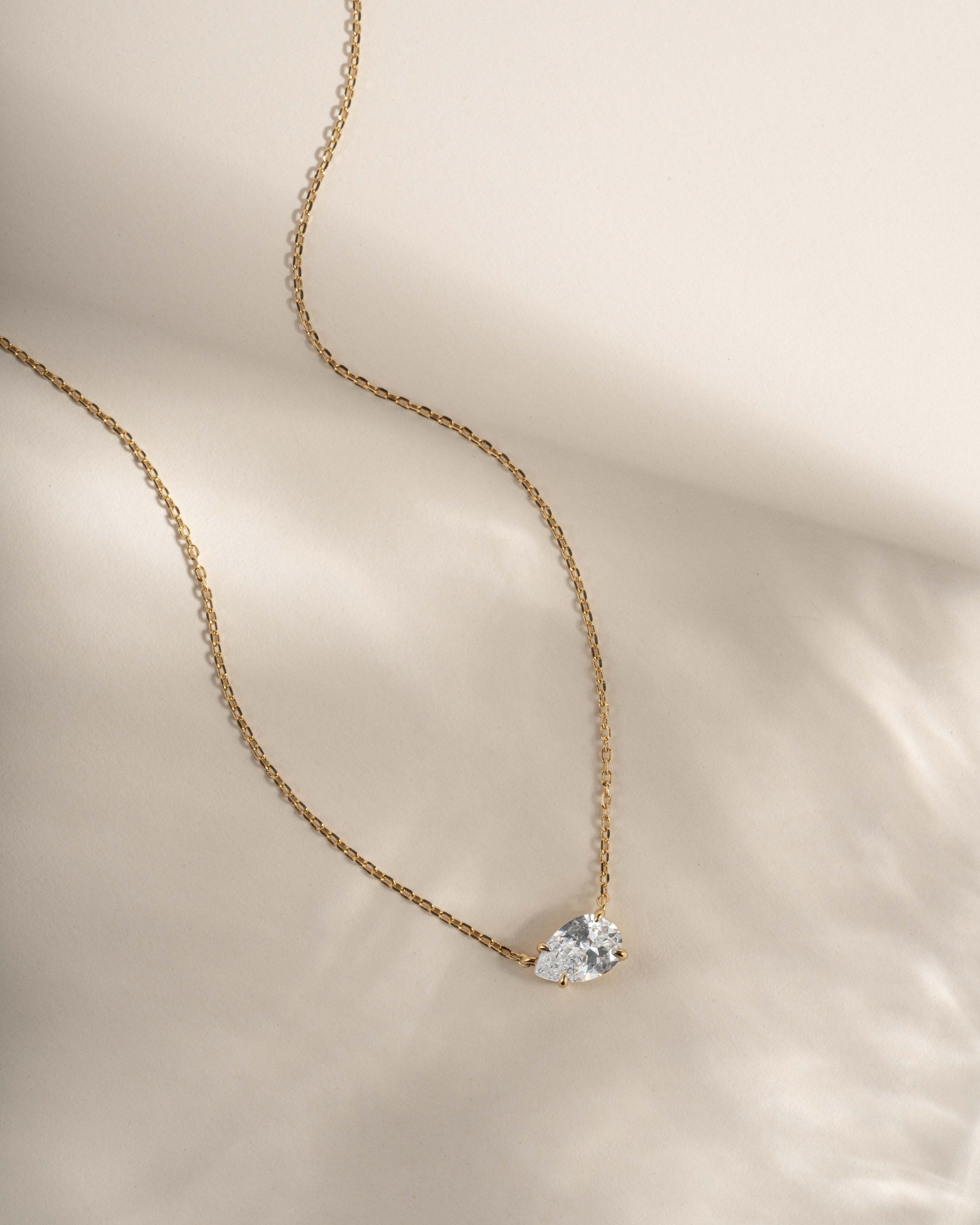 1.33 CT Pear Cut Moissanite Diamond Sideways Solitaire Pendant Necklace
