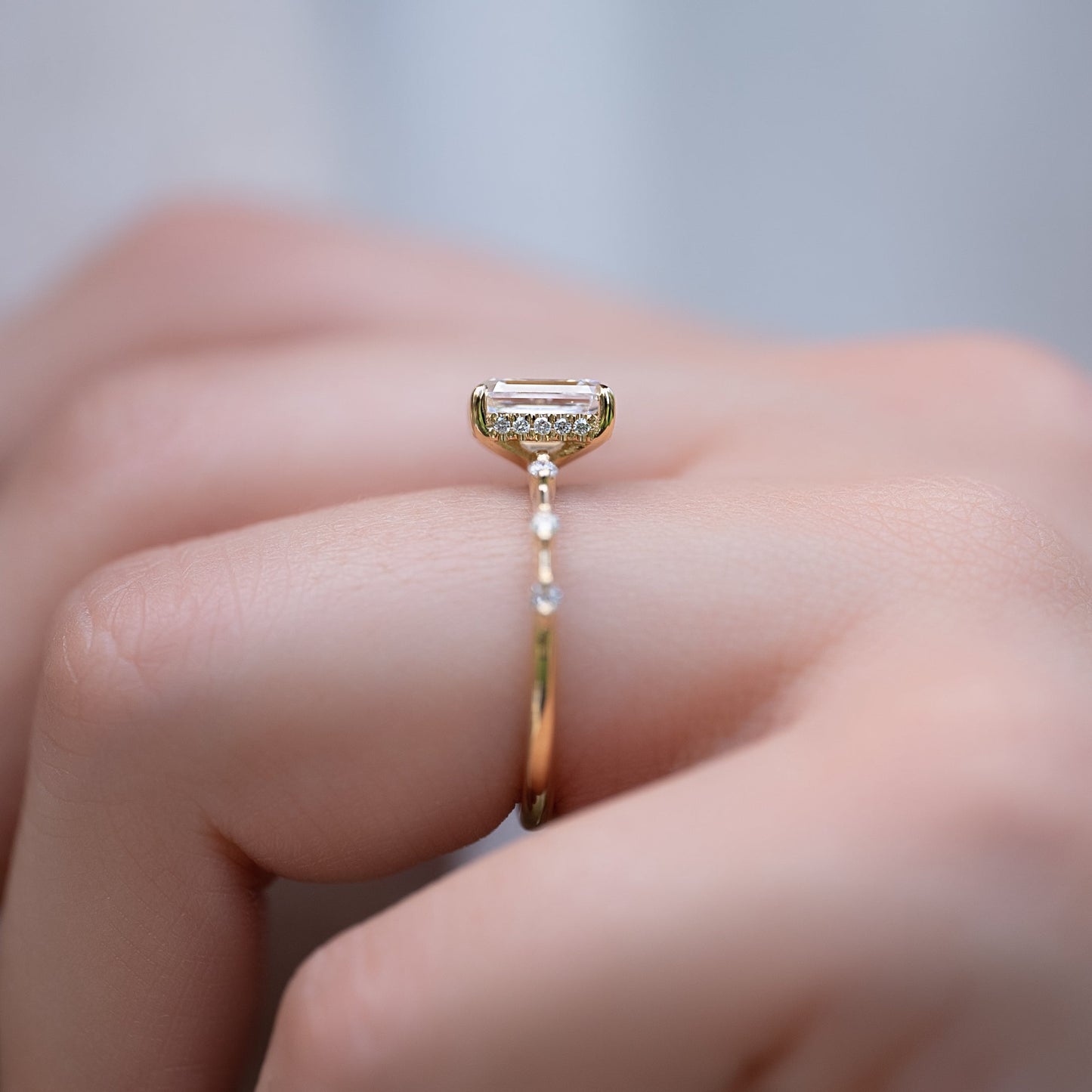 1.5 CT - 3 CT Emerald Cut Hidden Halo Dainty Moissanite Engagement Ring