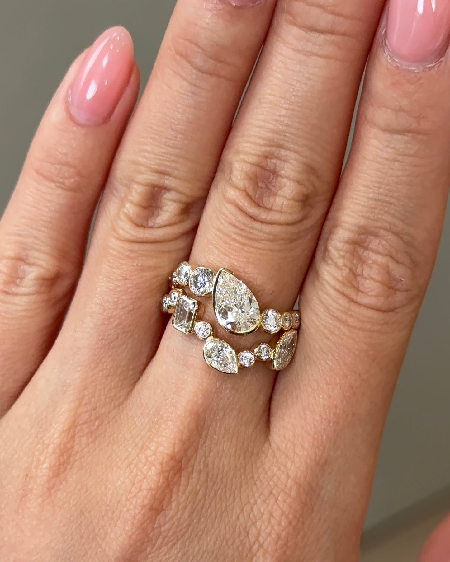 0.94 TCW Multi Shape CVD Diamond Bezel Curvy Wedding Band