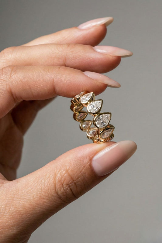 Pear CVD Diamond Bezel Eternity Wedding Band