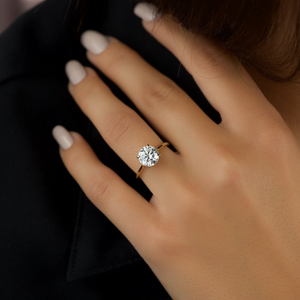 1.5 CT - 2 CT Round Cut Hidden Halo Moissanite Engagement Ring