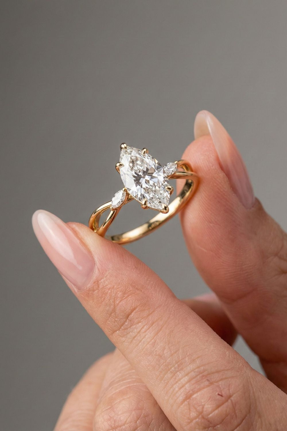 Marquise Cut Split Shank Cluster Moissanite Engagement Ring