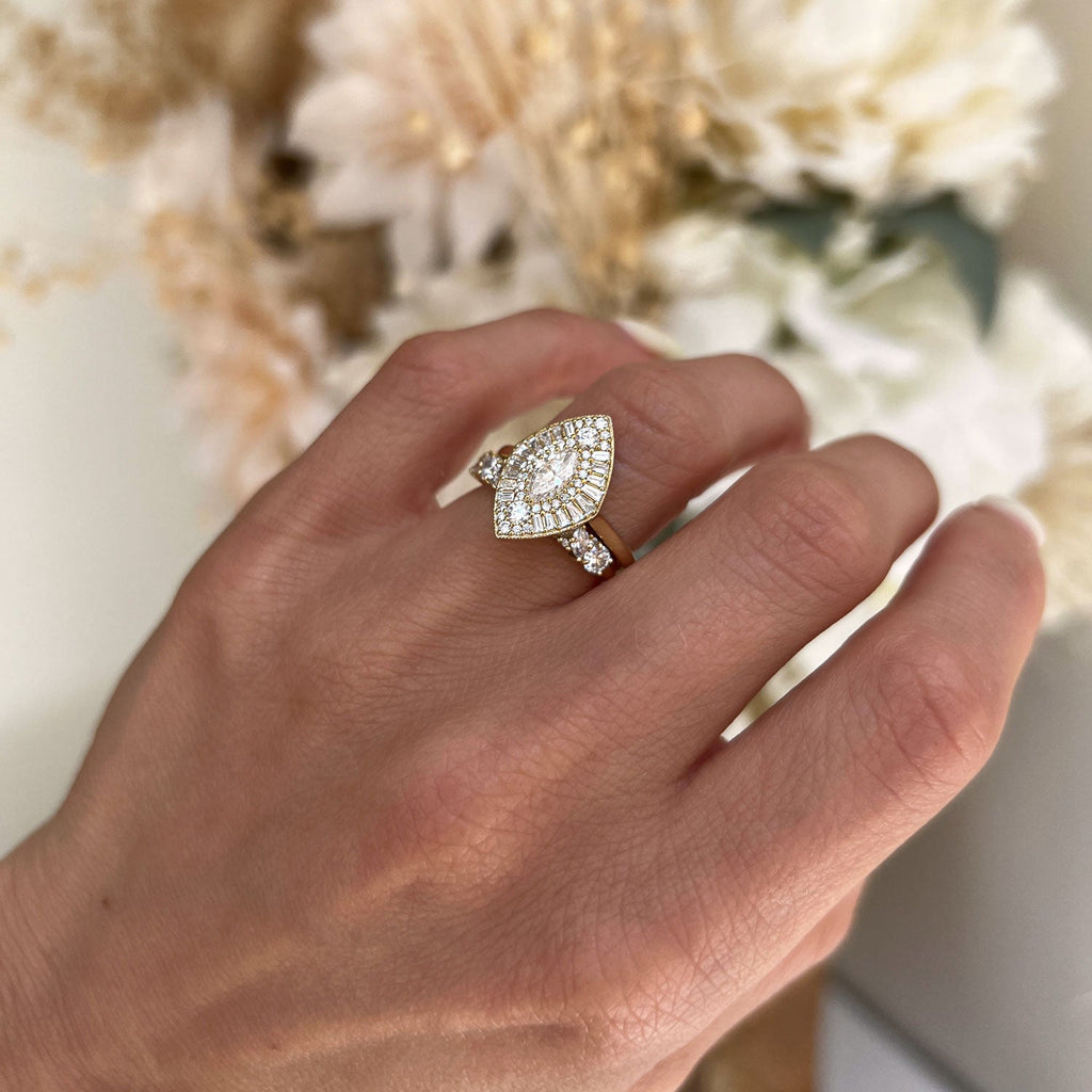 0.4 CT Marquise Cut Moissanite Marquise Shape Mosaic Engagement Ring