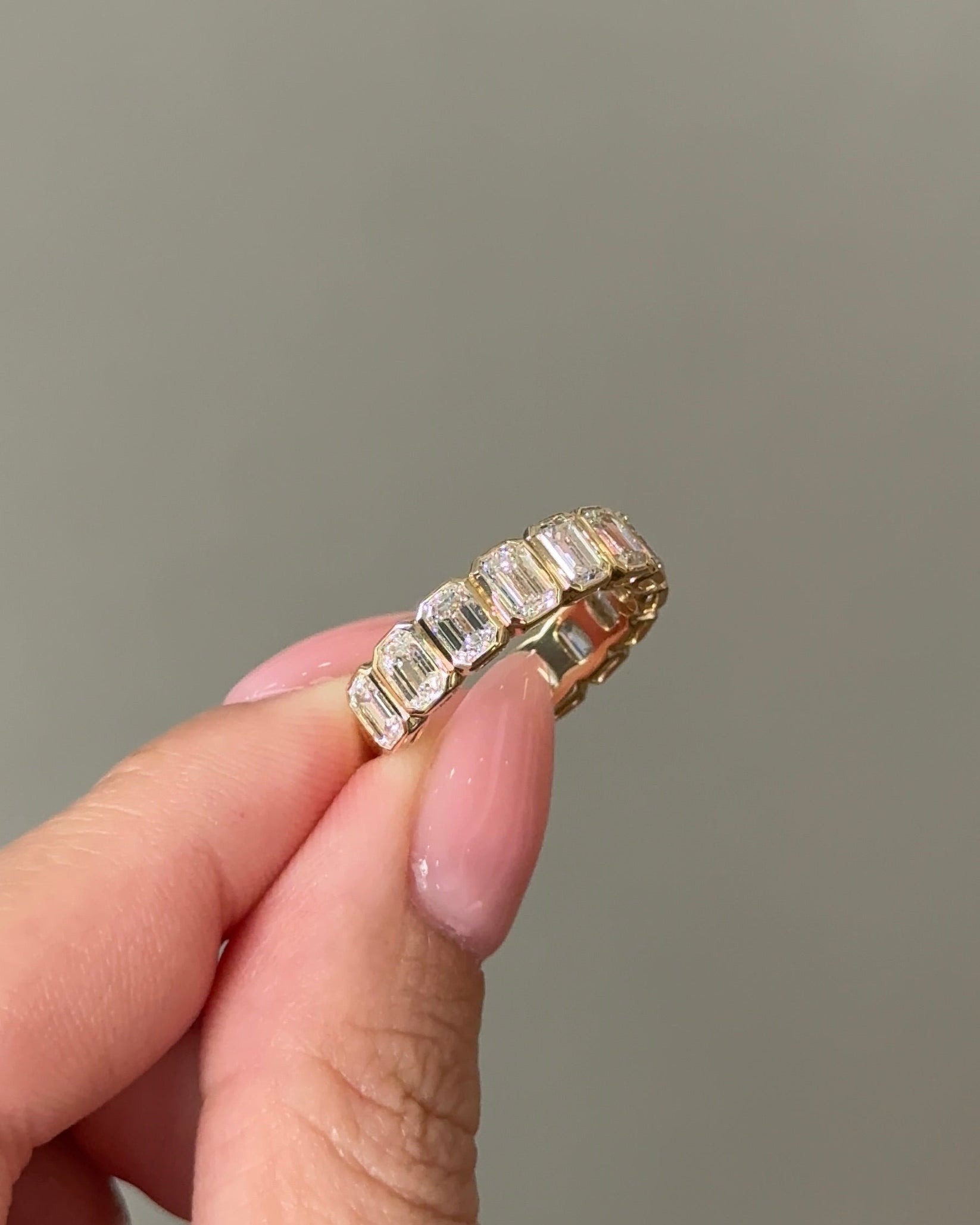 3.48 TCW Emerald CVD Diamond Half Eternity with Bezel Wedding Band