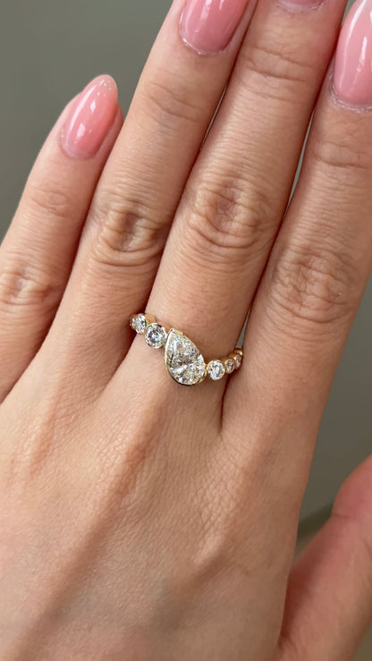 1.07 CT Pear Cut Lab grown Diamond Cluster Style Engagement Ring